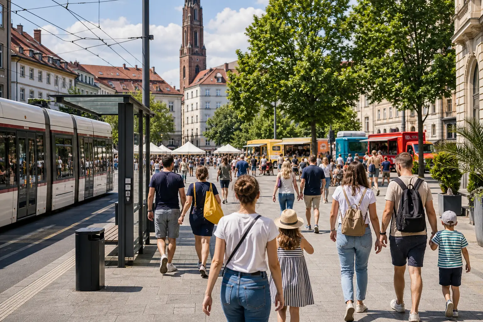 Food-Truck-Festival auf dem belebten Stadtplatz
